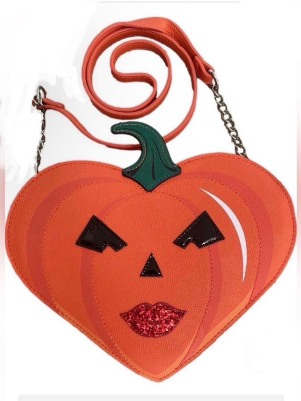 Betsey Johnson NWT Heart Shaped jack o lantern Red Glitter Lips Halloween Bag - Picture 10 of 11